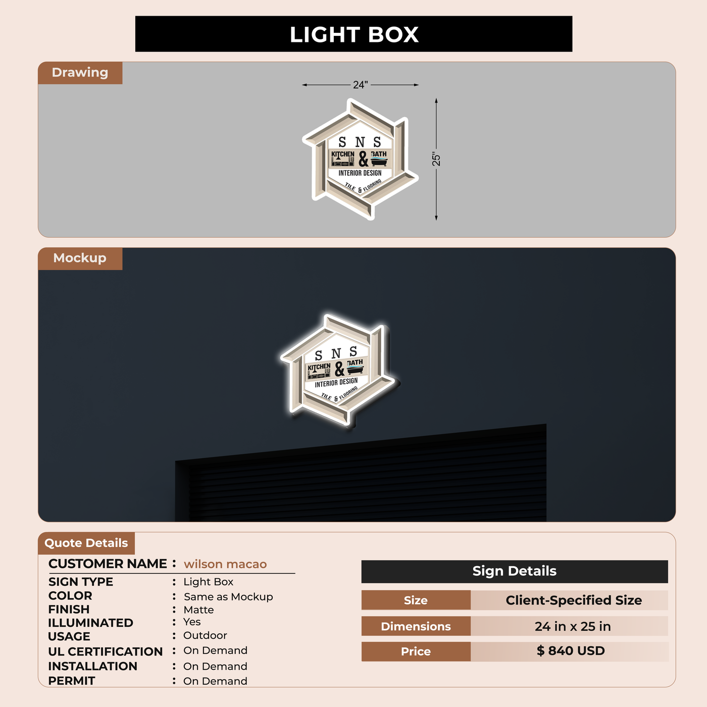 Lightbox Sign for wilson macao