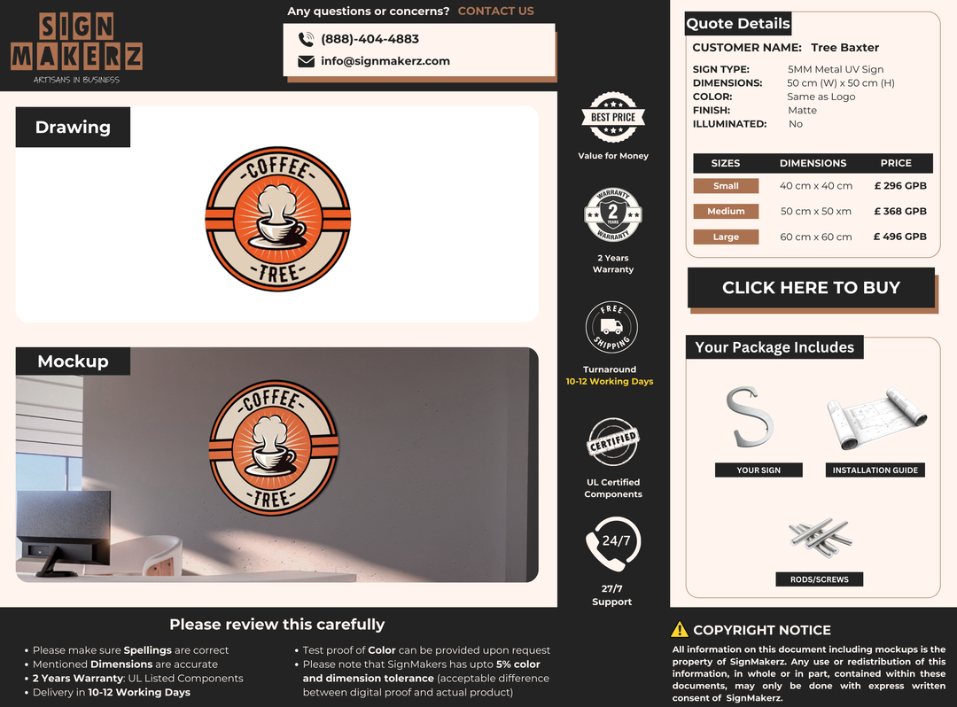 5mm UV metal sign for Tree Baxter