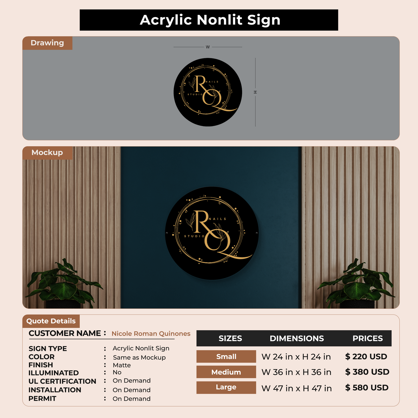 Custom signs for Nicole Roman Quinones