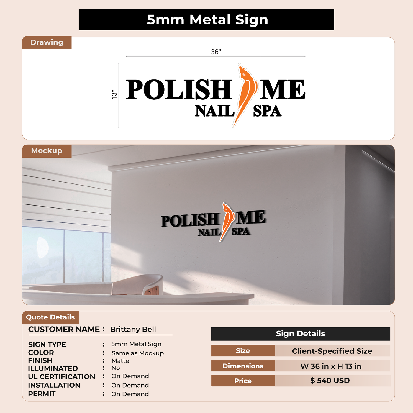 3D Metal Backlit Sign for Brittany Bell