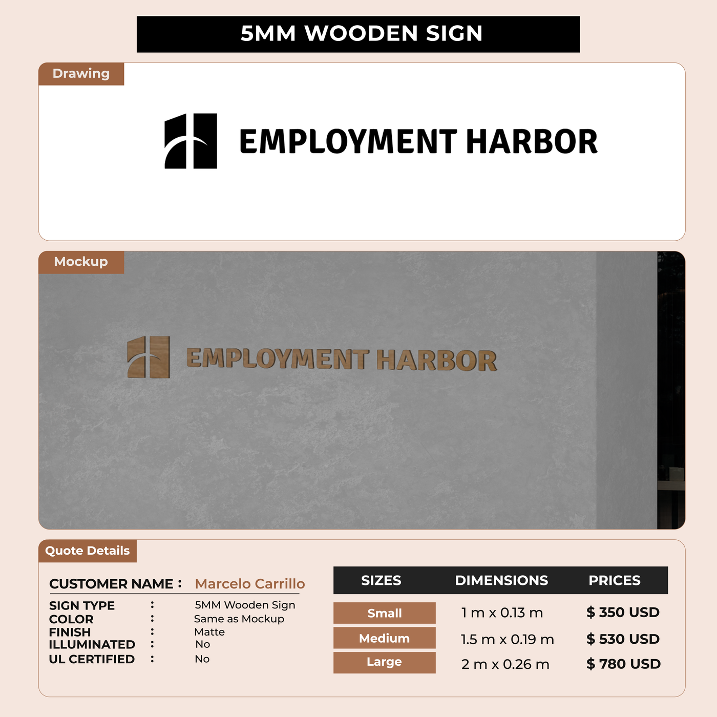 5mm wooden sign for Marcelo Carrillo