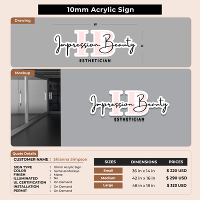 10mm Acrylic sign for Shianna Simpson