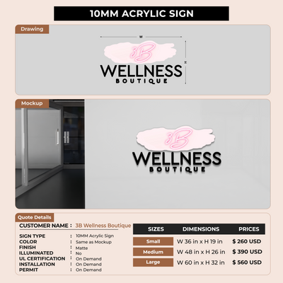 10mm Acrylic Sign for 3B Wellness Boutique