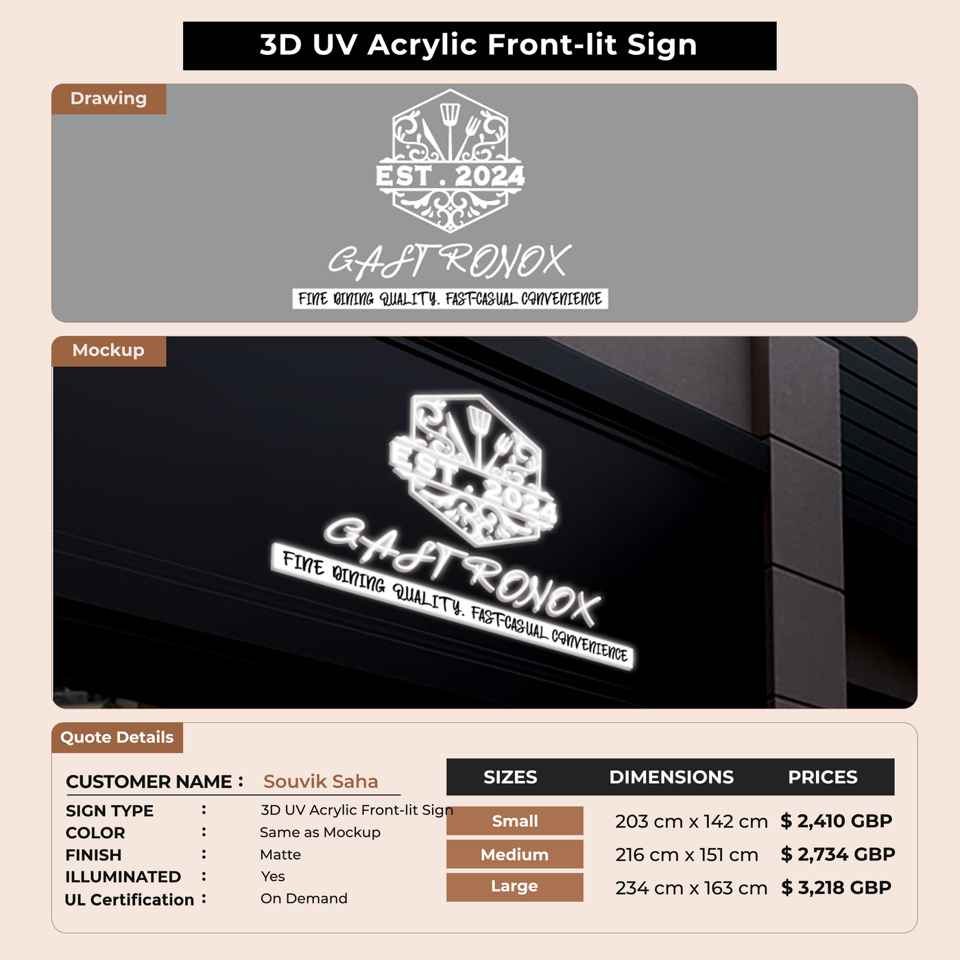 3D UV Acrylic Front-lit Sign For Souvik Saha