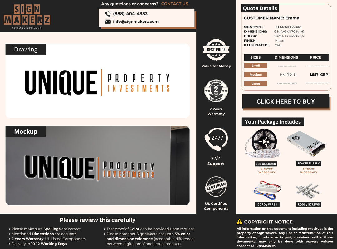 3D UV Metal Backlit Sign for Emma