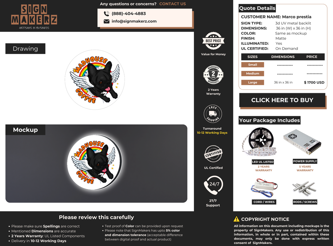 Business signage for Marco prestia