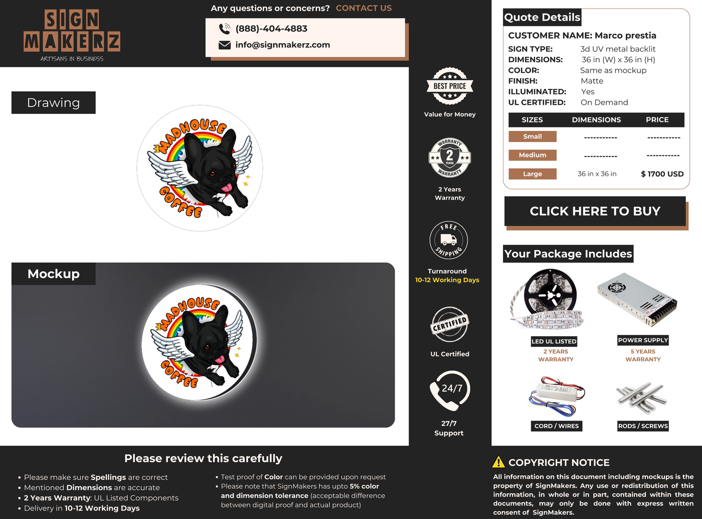 Business signage for Marco prestia