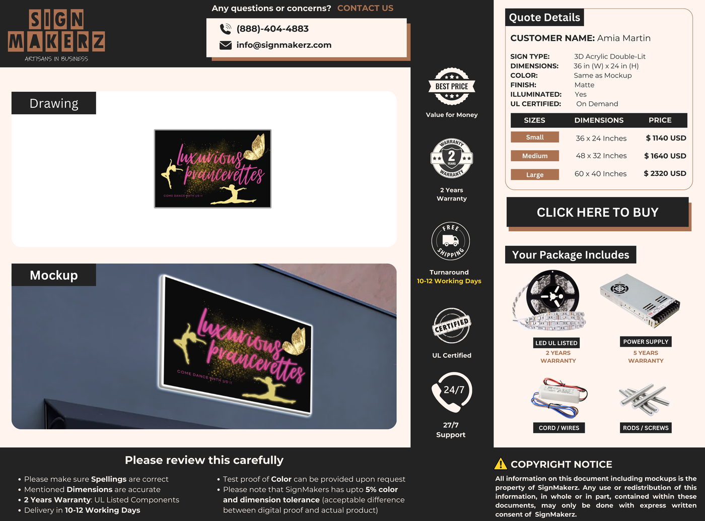 3D Acrylic Double Lit Sign for Amia Martin