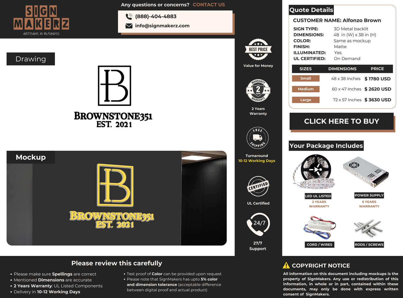 3D Metal Backlit Sign for Alfonzo Brown