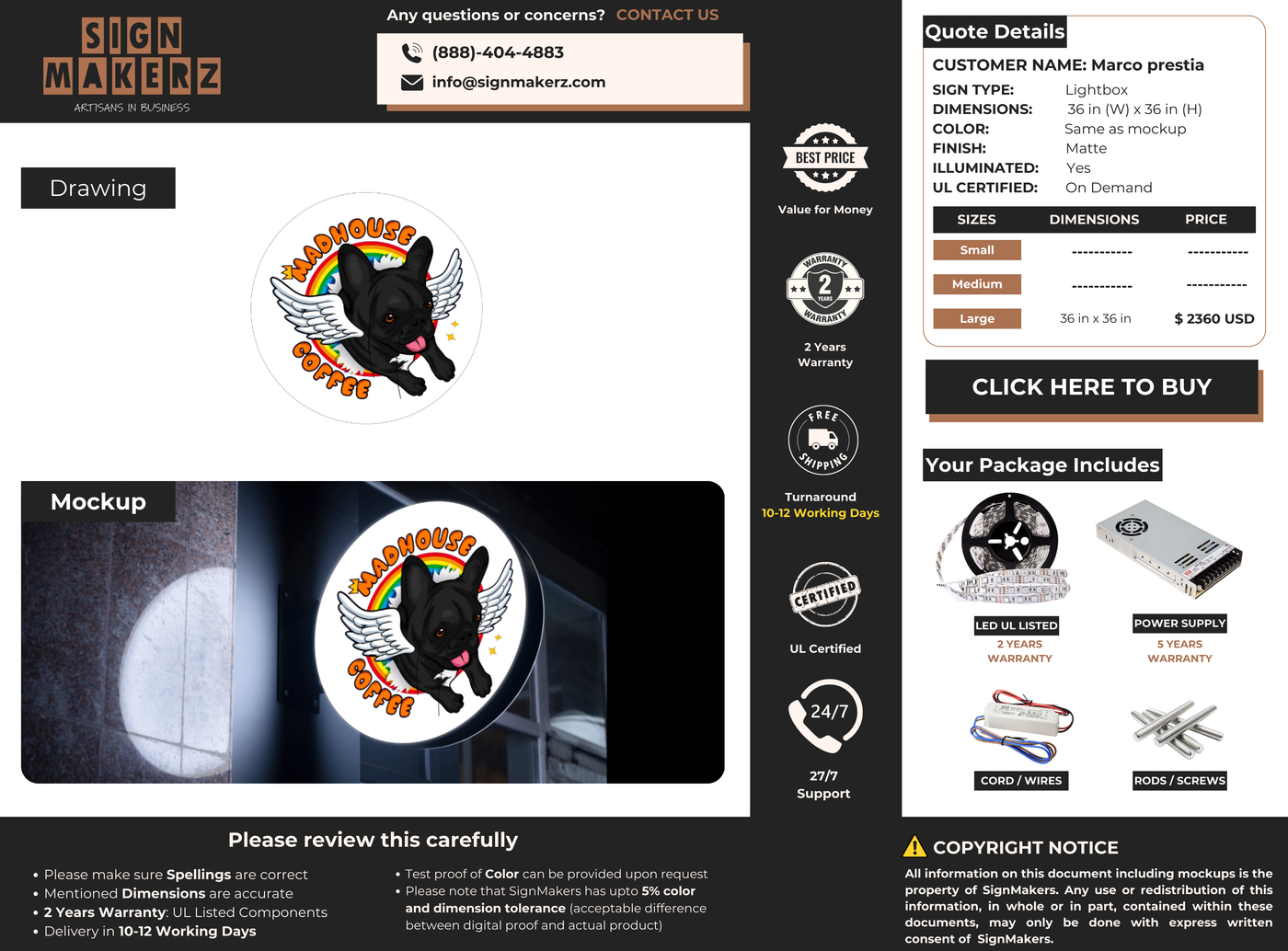 Business signage for Marco prestia