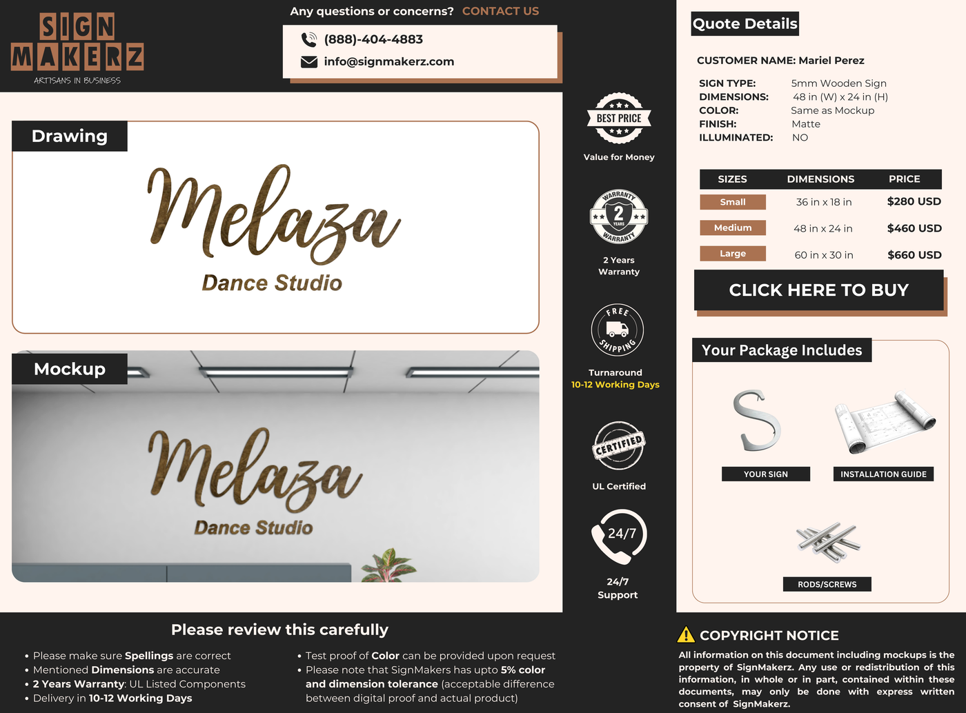 Business signage for Mariel Perez