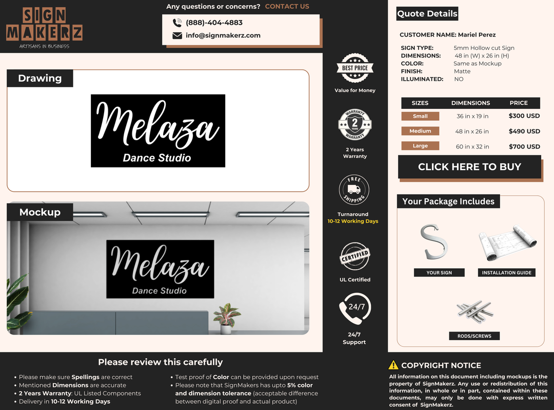 Business signage for Mariel Perez