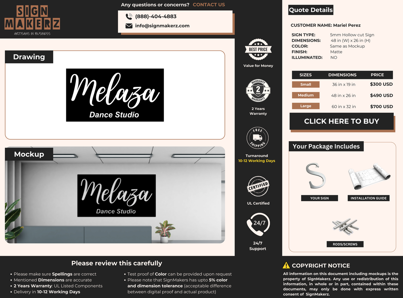 Business signage for Mariel Perez