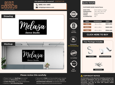 Business signage for Mariel Perez
