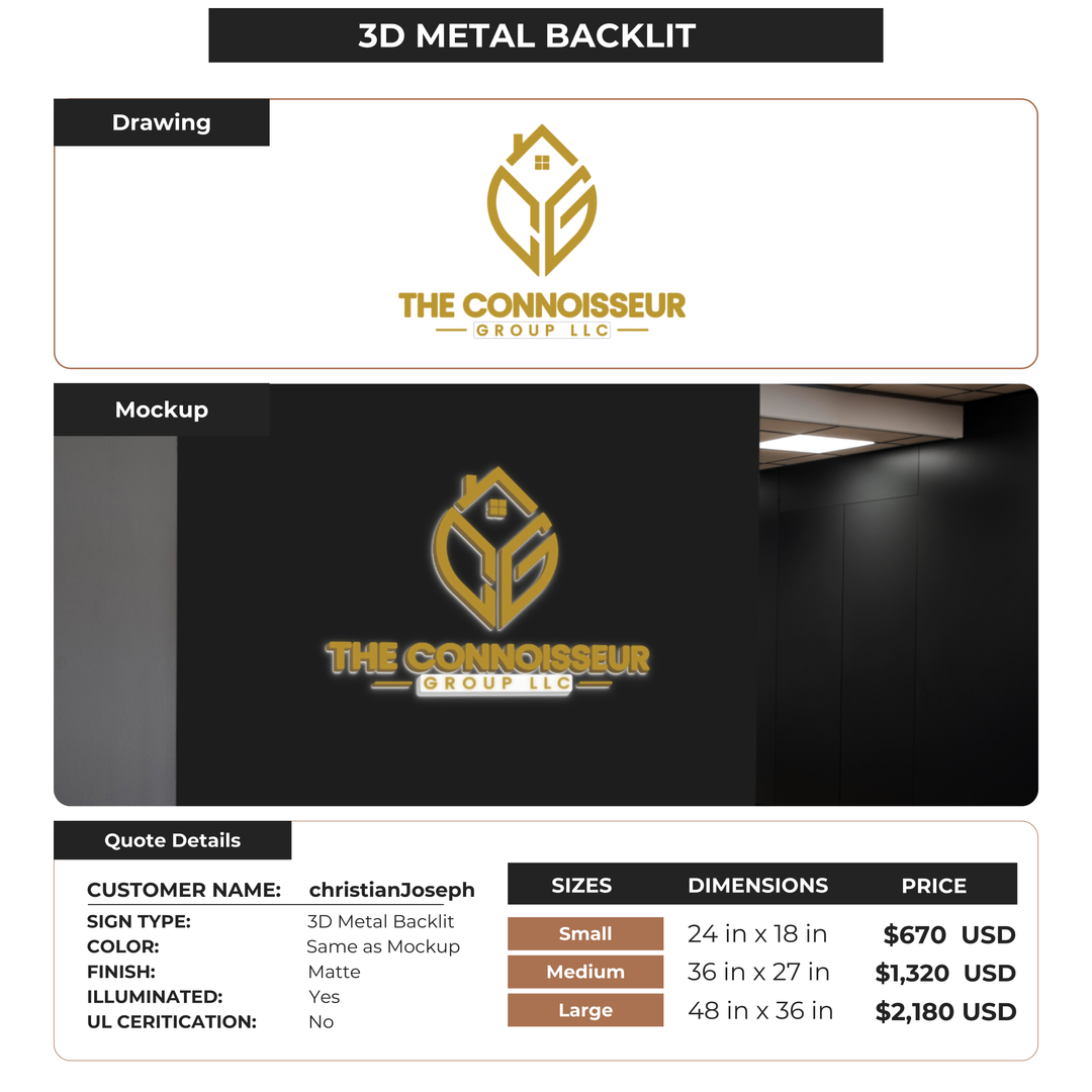 3D UV Metal Backlit Sign for christianJoseph turcotte
