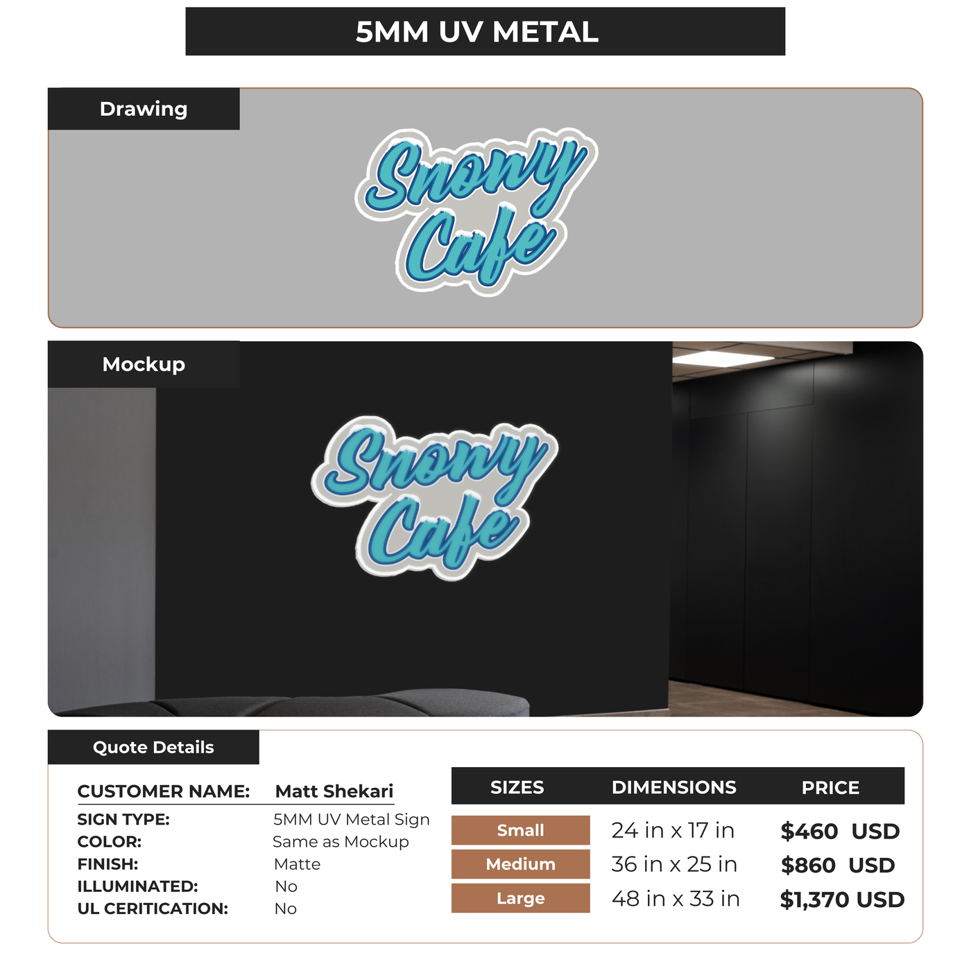 5mm UV Metal Sign for Matt Shekari