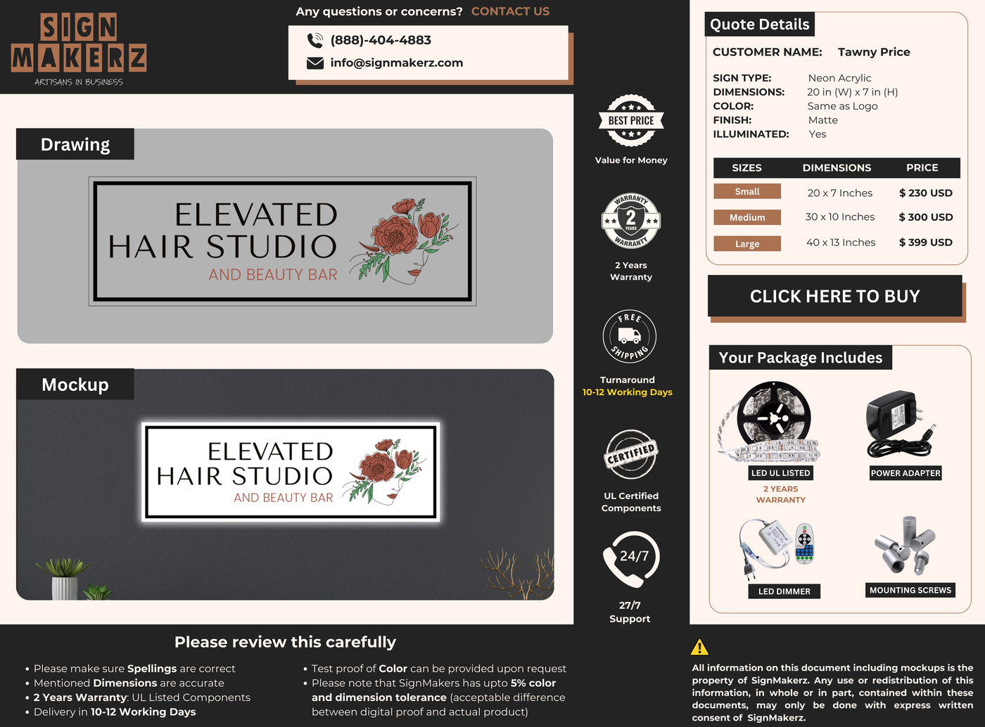 Business signage for Tawny Price