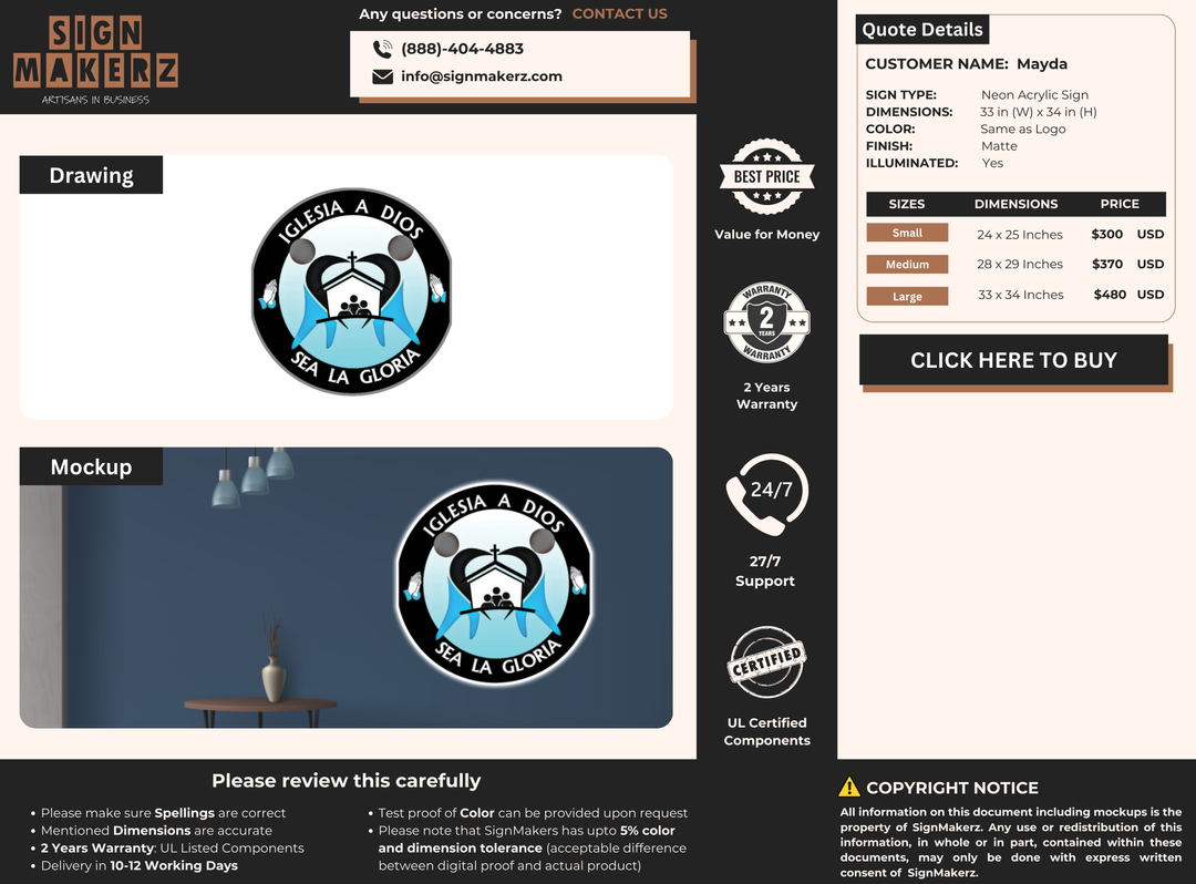 Neon Acrylic Sign for Mayda