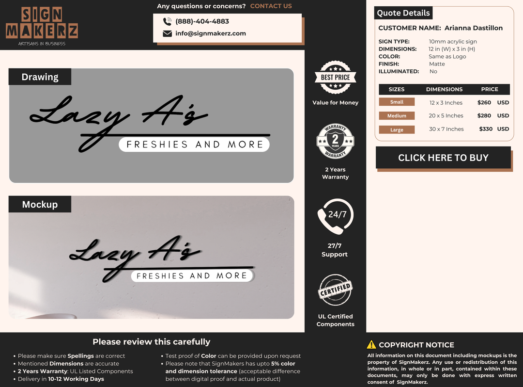 10mm acrylic sign for Arianna Dastillon