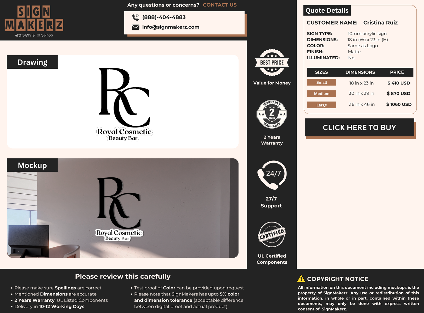 Business signage for Cristina Ruiz