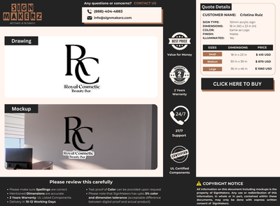 Business signage for Cristina Ruiz
