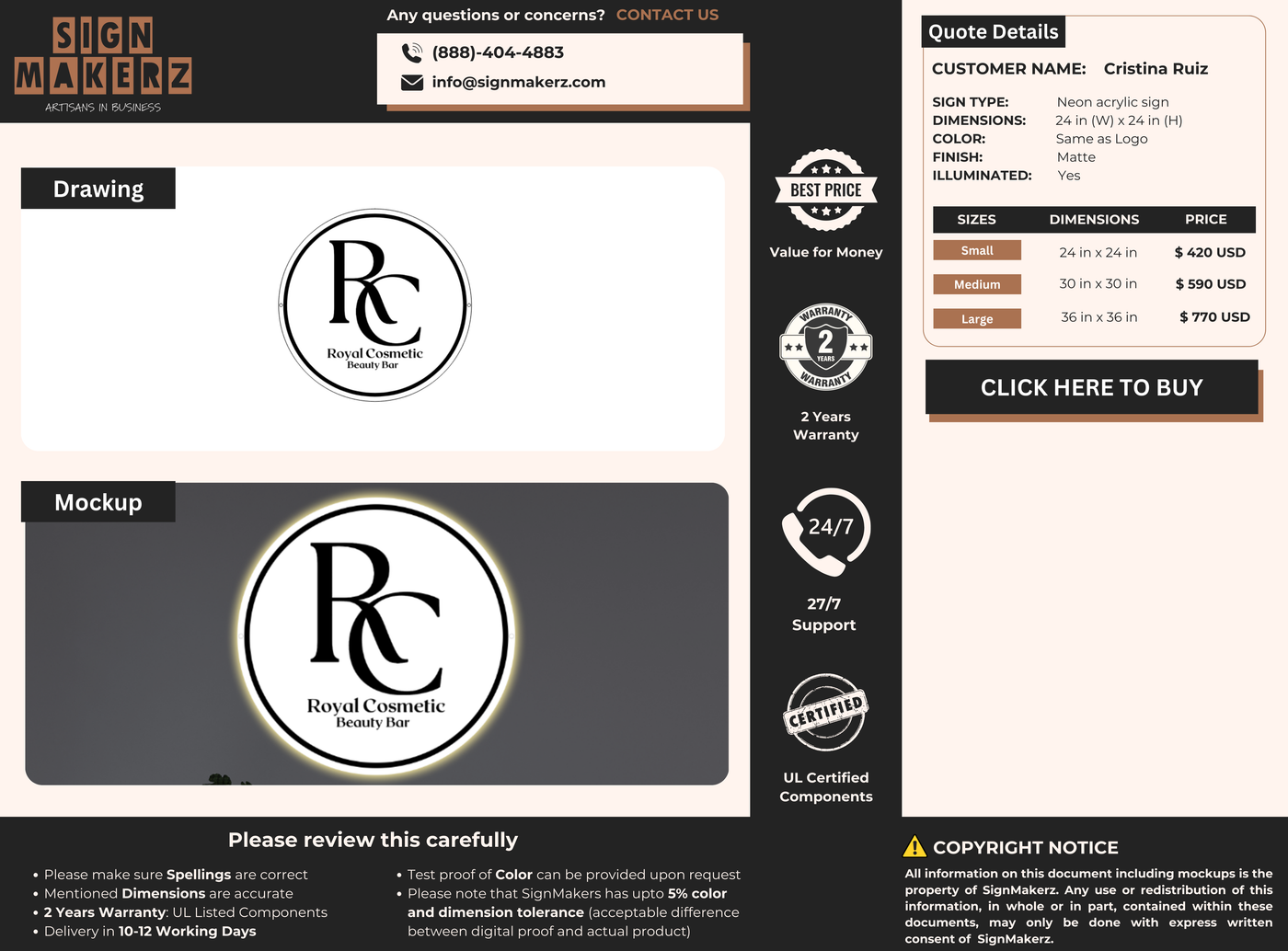 Business signage for Cristina Ruiz