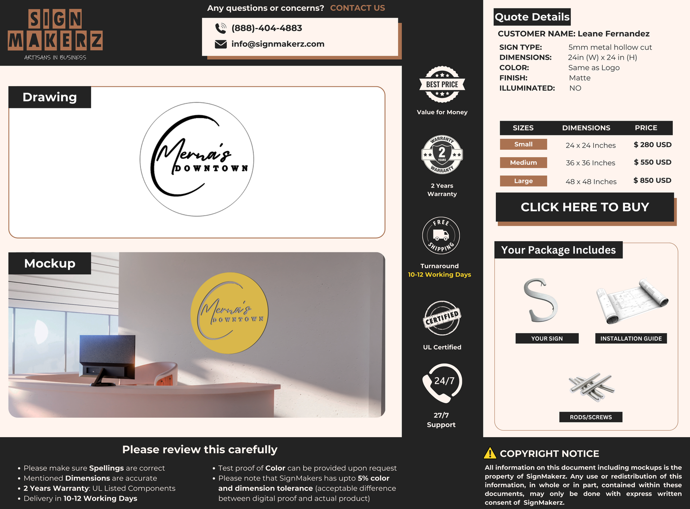 Business signage for Leane Fernandez