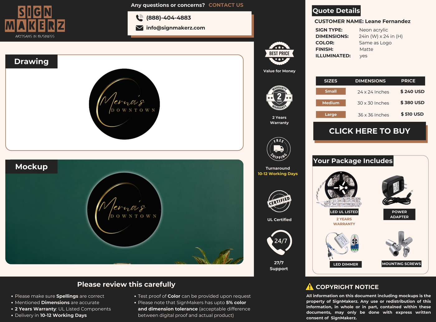Business signage for Leane Fernandez