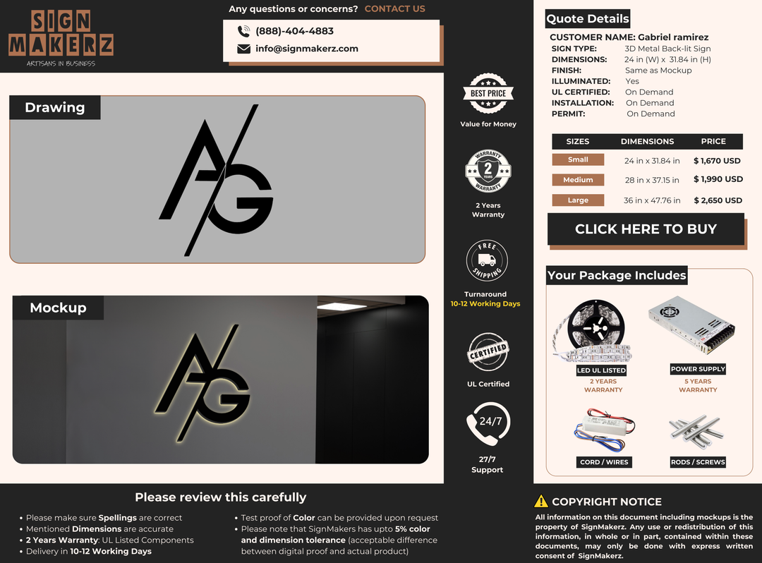 3D Metal Backlit Sign for Gabriel ramirez