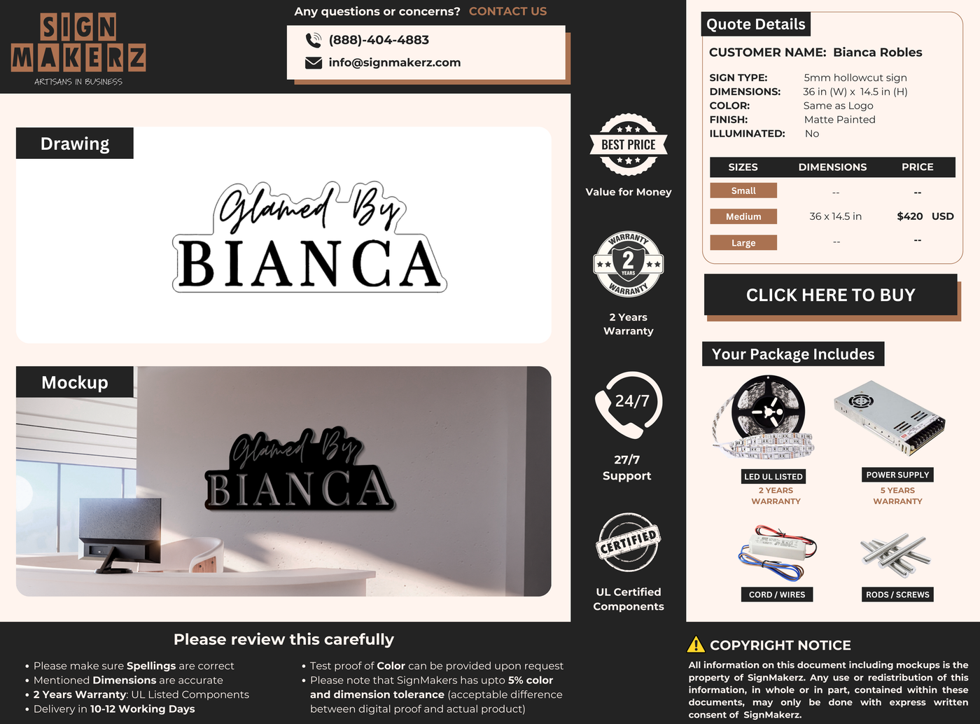 Business signage for Bianca Robles