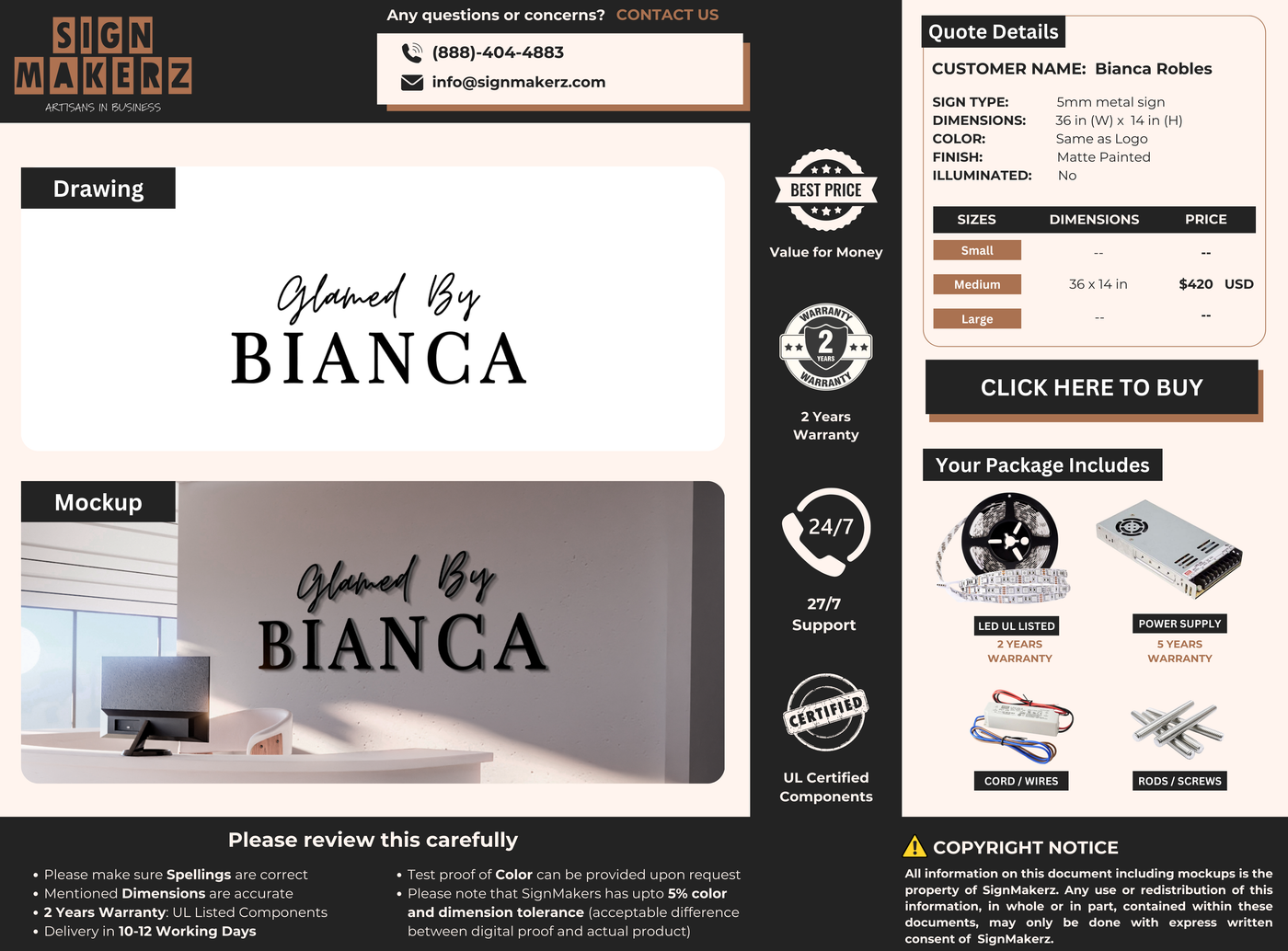 Business signage for Bianca Robles