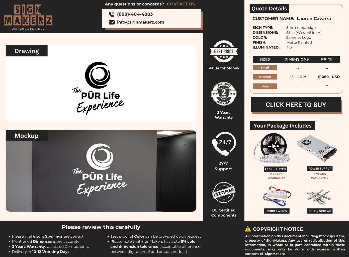 Business signage for Lauren Cavarra