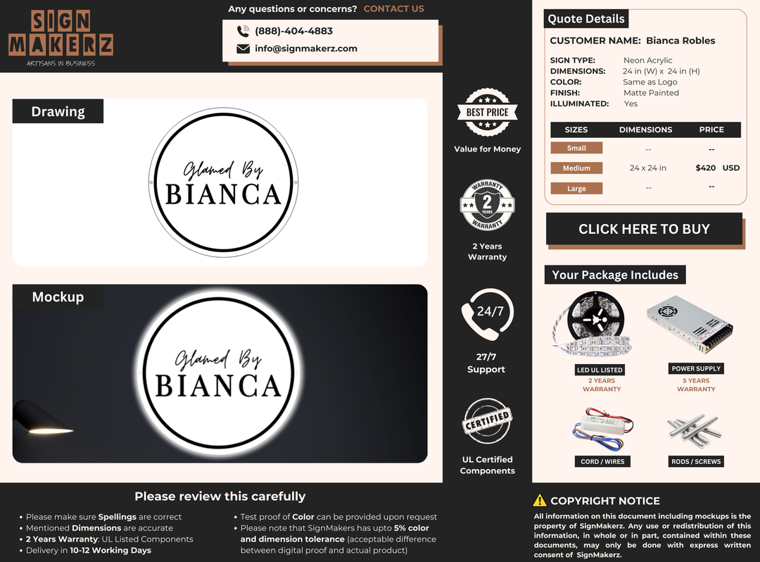 Business signage for Bianca Robles