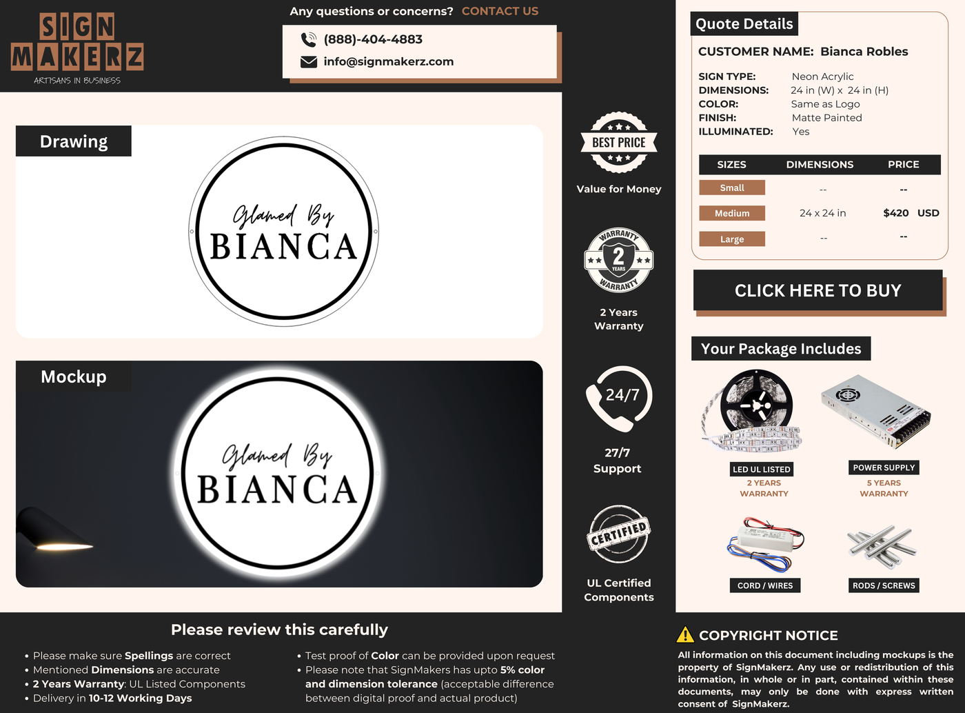 Business signage for Bianca Robles