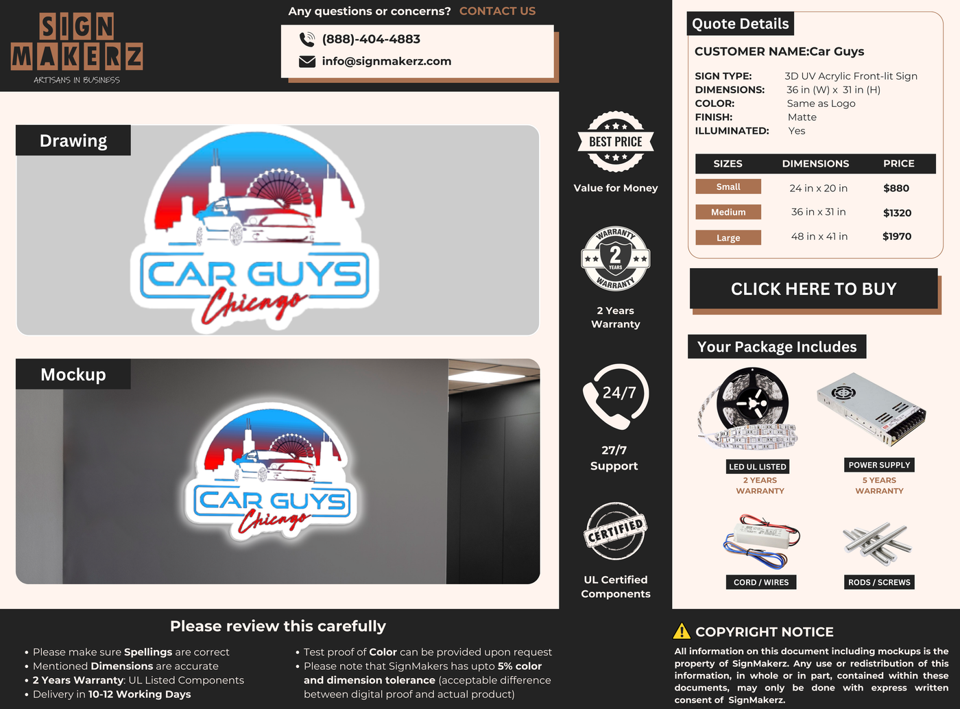 3D UV Acrylic Front-lit Sign For  Car Guys