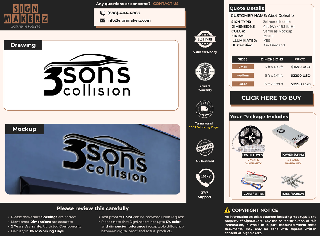 3d metal backlit sign for Abet Delvalle