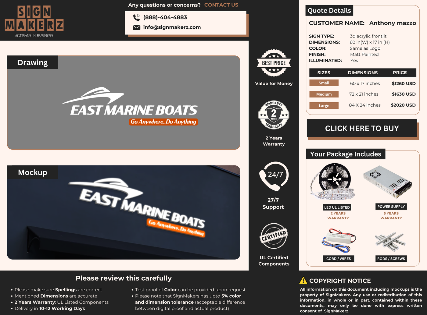 Business signage for Anthony mazzo