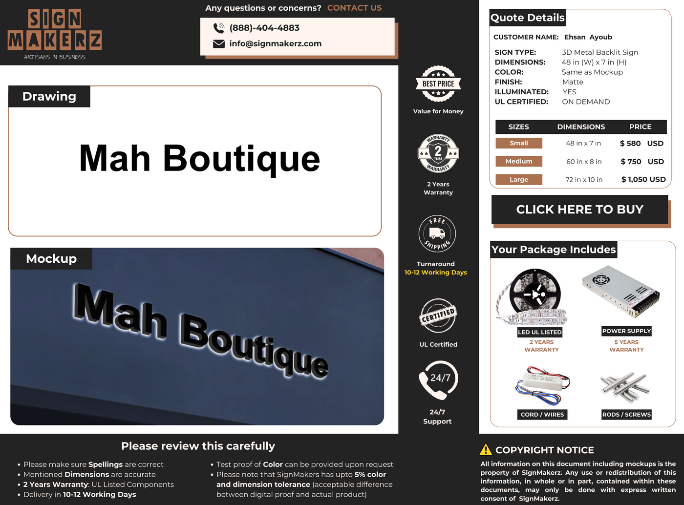 3D Metal Back lit Sign for Ehsan  Ayoub