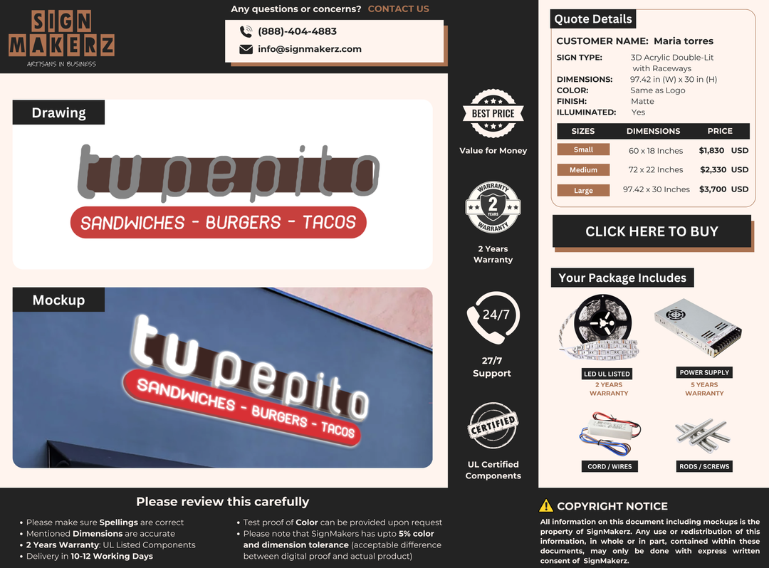 3D Acrylic Double-Lit sign with Racways for Maria torres