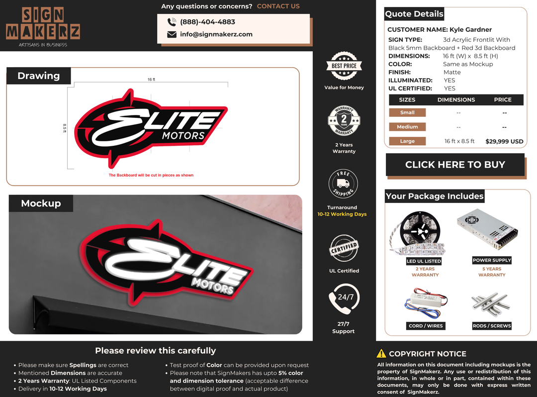 3d acrylic frontlit with backboard for Kyle Gardner