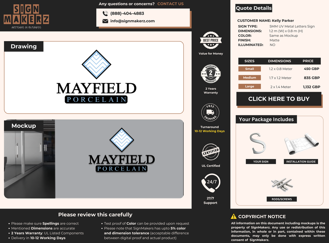 5MM UV Metal Letters Sign For Kelly Parker