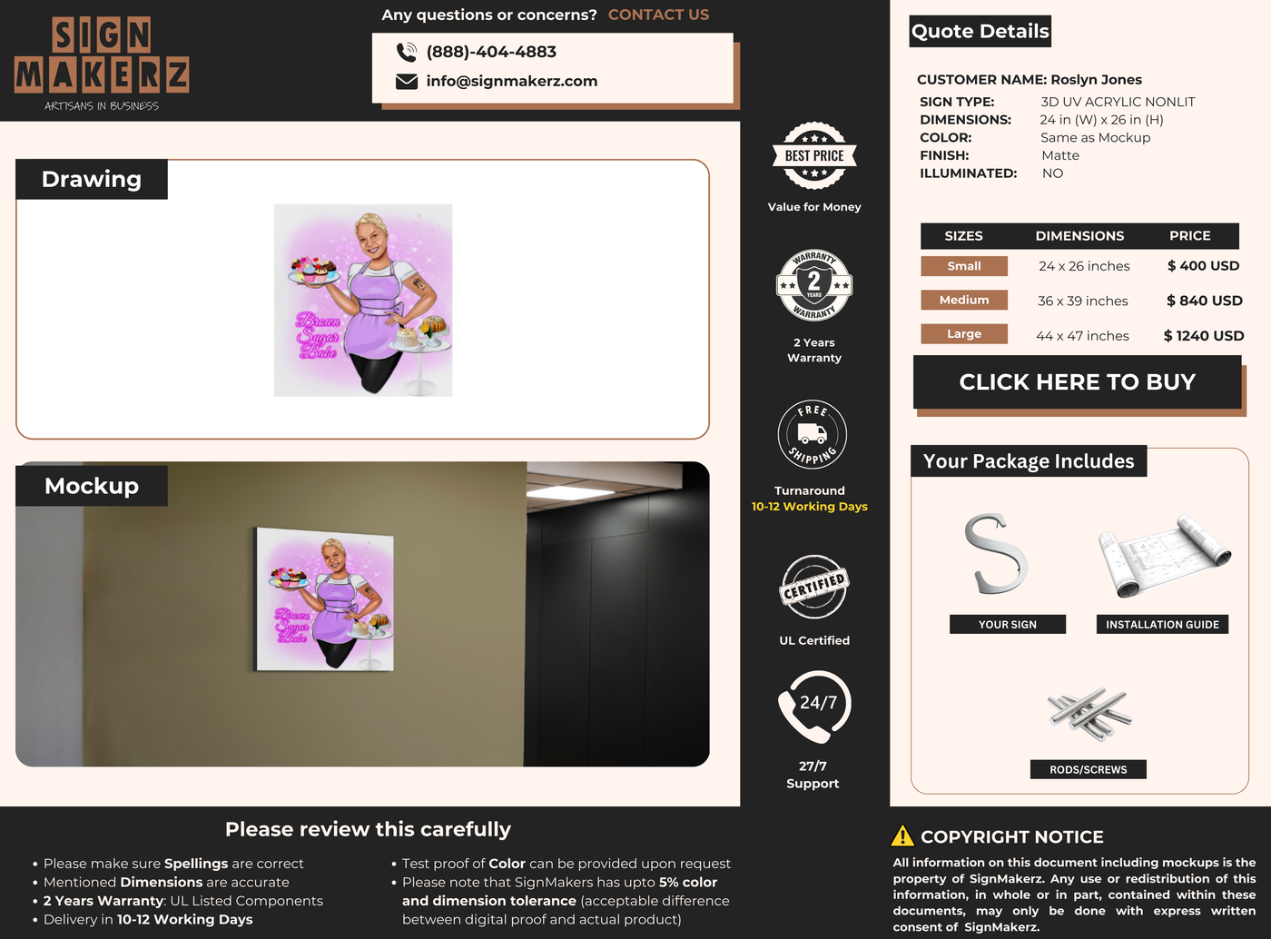 3D UV Acrylic Non-Lit Sign for Roslyn Jones