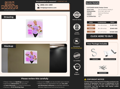 3D UV Acrylic Non-Lit Sign for Roslyn Jones