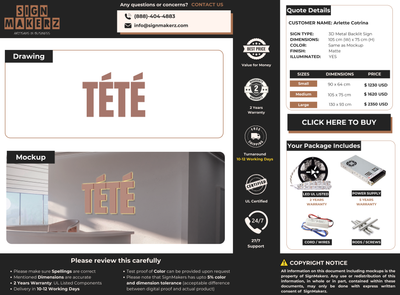 3D metal Backlit sign for Arlette Cotrina