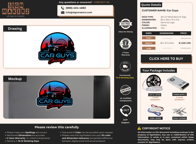 3D UV Metal Backlit Sign For Car Guys