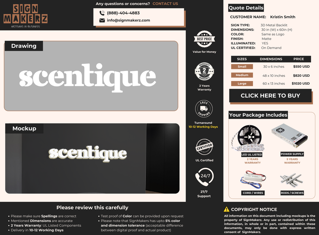 3d metal backlit for Kristin Smith