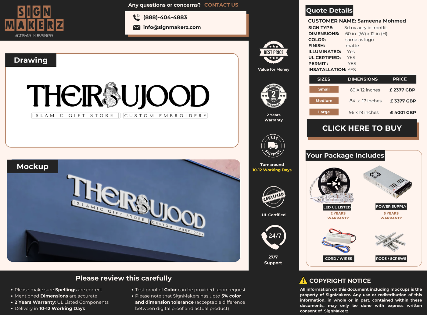 Business signage for Sameena Mohmed