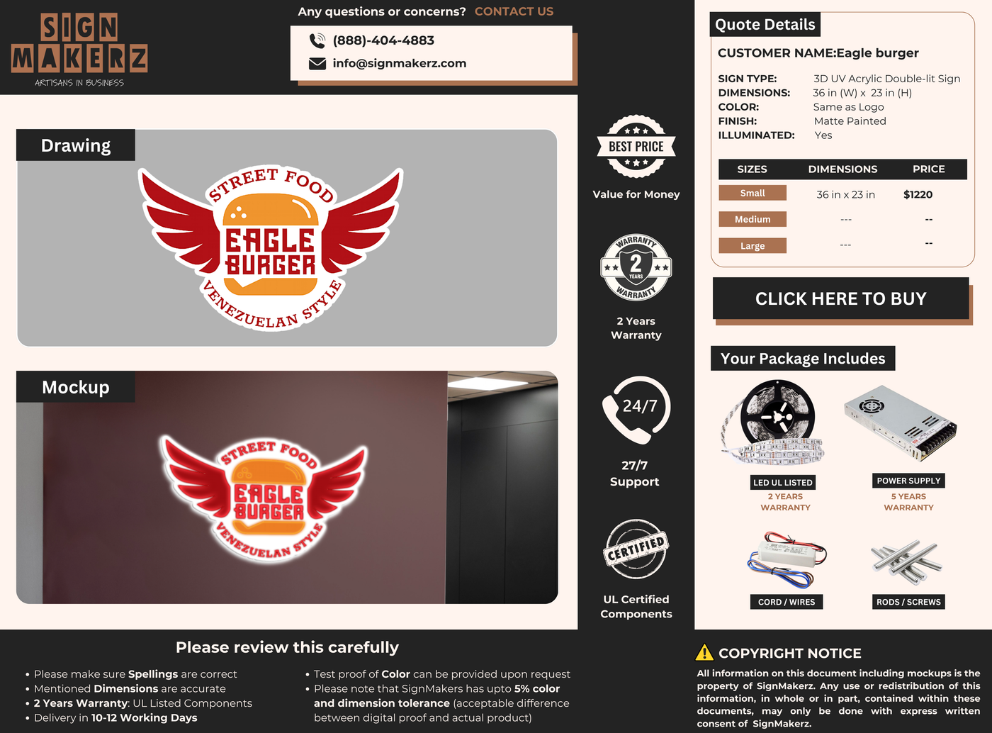 3D UV Acrylic Double-lit Sign For Eagle burger