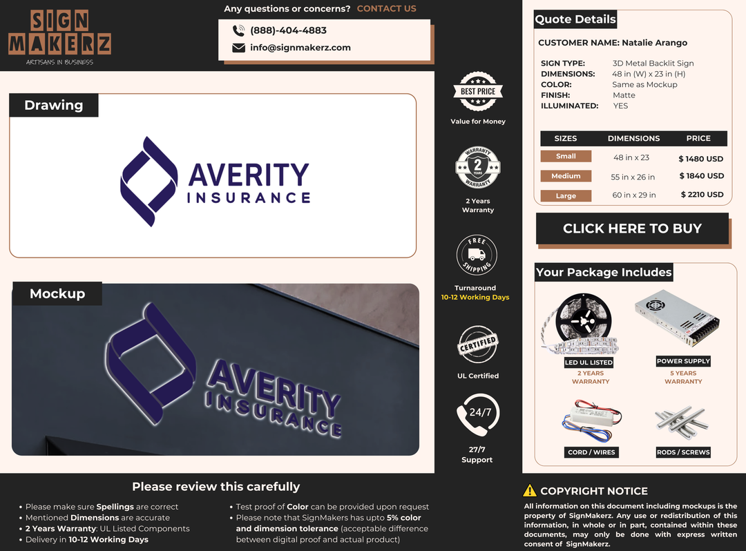 3D Metal Backlit Sign for Natalie Arango