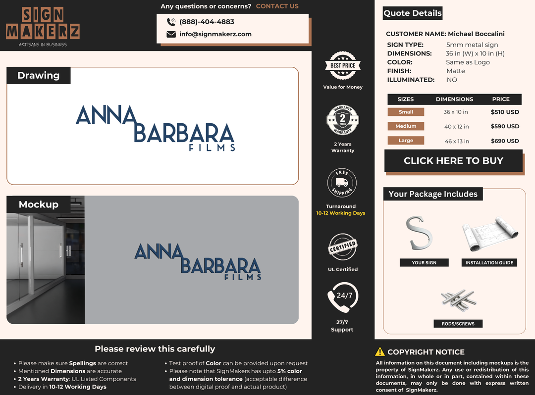 5mm metal sign for Michael Boccalini